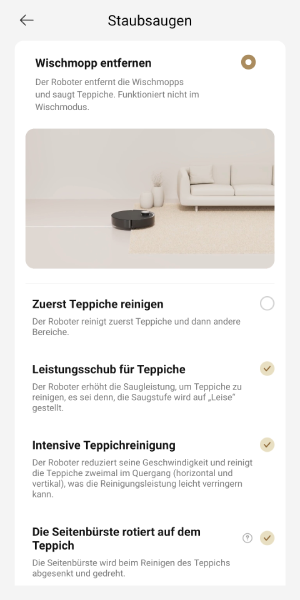 Teppich-Einstellungen