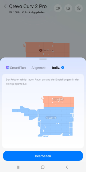 Die Reinigungseinstellungen können individuell für jeden Raum festgelegt werden.