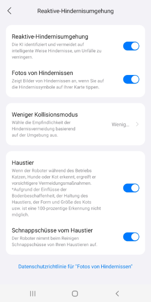 Hier wird die Reaktion auf Hindernisse abgestimmt