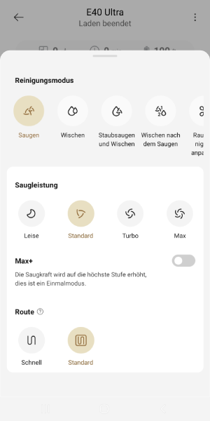 Reinigungseinstellungen