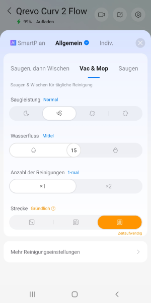Reinigungsintensität einstellen