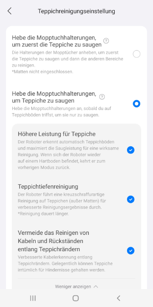 Verschiedene Teppicheinstellungen