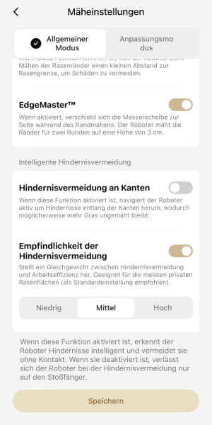 Einstellungen der Hindernisvermeidung