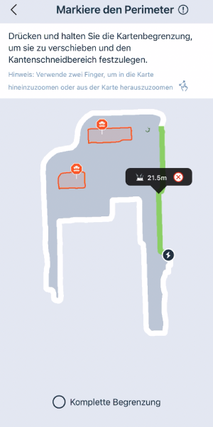 Entlang der Markierungen, nutzt der Roboter seinen Trimmer