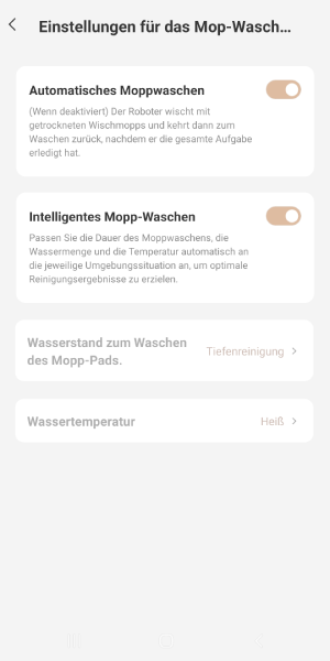 Einstellungen der Moppwäsche