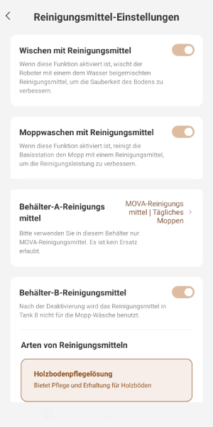 Reinigungsmittel Einstellungen