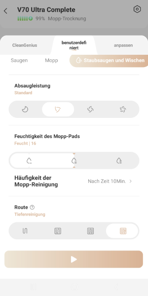 Benutzerdefinierte Reinigungseinstellungen