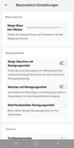 Die automatische Reinigungsmitteldosierung lässt sich in der App steuern und an die gewünschte Reinigungsintensität anpassen.