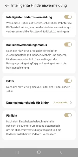 Die intelligente Hindernisvermeidung erkennt Objekte auf dem Boden und passt die Fahrweise entsprechend an.