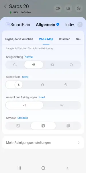 Nahezu alle Reinigungseinstellungen lassen sich individuell an die eigenen Bedürfnisse anpassen.