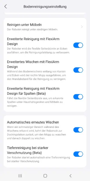 Auch das Verhalten von Seitenbürste und Wischmopp lässt sich detailliert konfigurieren.
