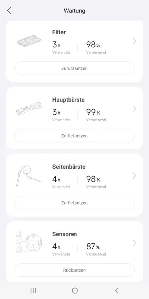 Die App erinnert rechtzeitig daran, wenn Verbrauchsmaterialien kontrolliert oder ausgetauscht werden sollten.