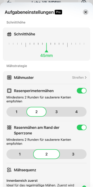 Mäheinstellungen festlegen