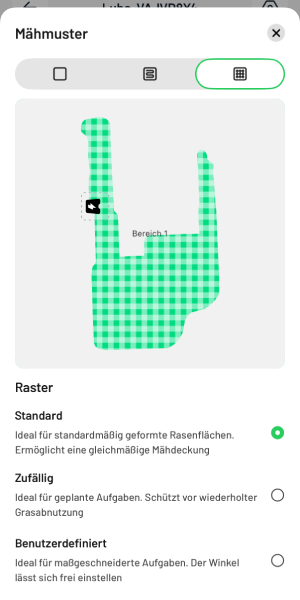 Verschiedene Mähmuster möglich