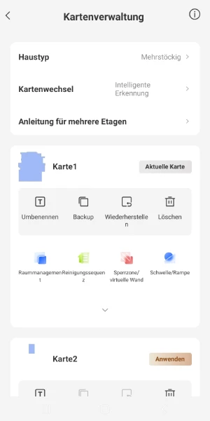 Für mehrere Etagen können separate Karten gespeichert und verwaltet werden.