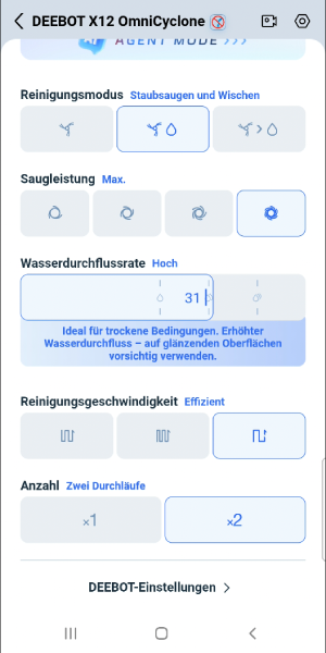 Reinigungseinstellungen