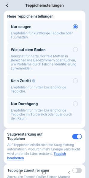 Teppicheinstellungen