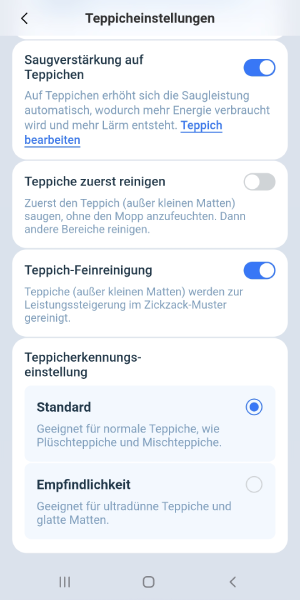 Teppicheinstellungen