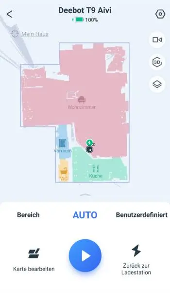 Wird eine Auto-Reinigung gestartet, säubert der Roboter alle Räume der ganzen Etage.