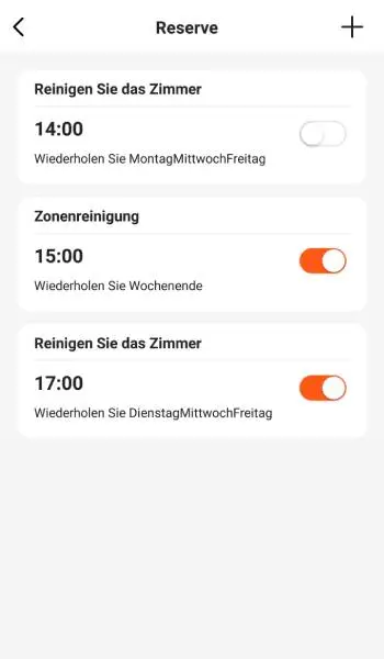 Dabei können mehrere verschiedene Reinigungen zeitgleich gespeichert bleiben.