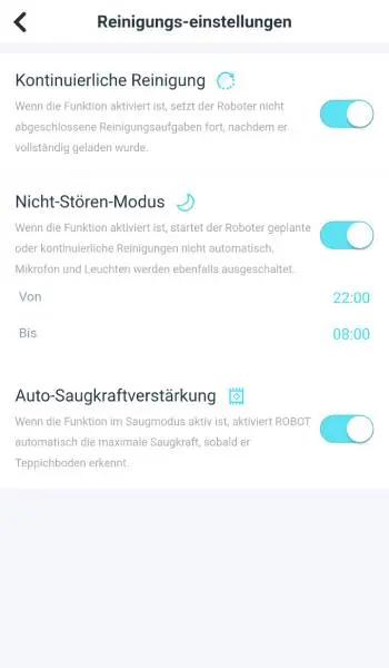 Ein Auszug der möglichen Einstellungen.