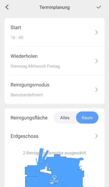 Werden Reinigungspläne erstellt, startet der Roboter zur vorgegebenen Zeit automatisch.