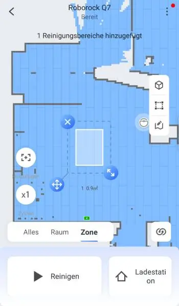 Reinigungszonen können beliebig groß aufgezogen werden.