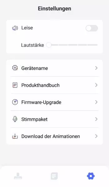 In den Einstellungen lässt sich unter anderem die Lautstärke der Sprachausgabe bestimmen. Natürlich kann diese auch auf stumm gestellt werden.